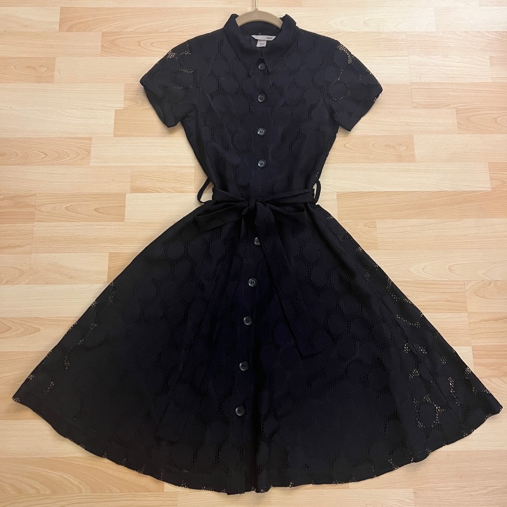 H&M Black Eyelet Button-Up Midi Dress